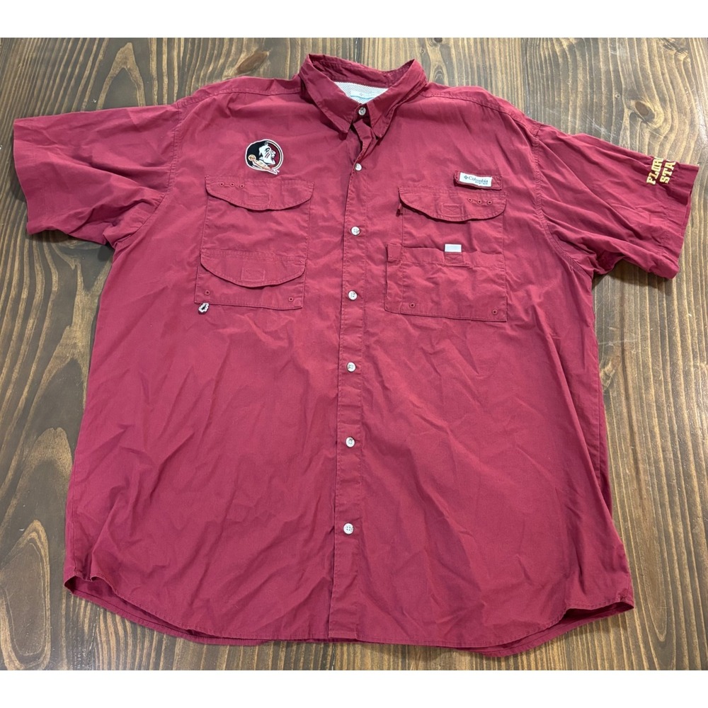 COLUMBIA‎ PFG Fishing Shirt Mens XXL Red Florida State Seminoles Short Sleeve - Picture 2 of 9